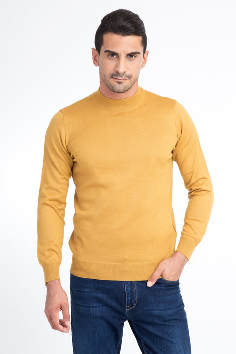 Light Brown - Camel Half Turtleneck Knit Sweater