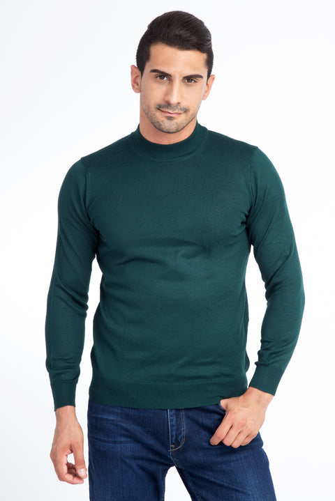 Dark Green Semi-Turtleneck Wool Knit Sweater