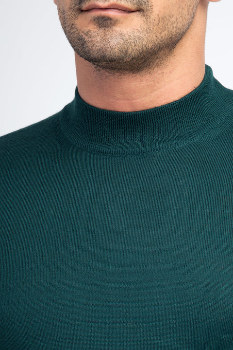 Dark Green Semi-Turtleneck Wool Knit Sweater