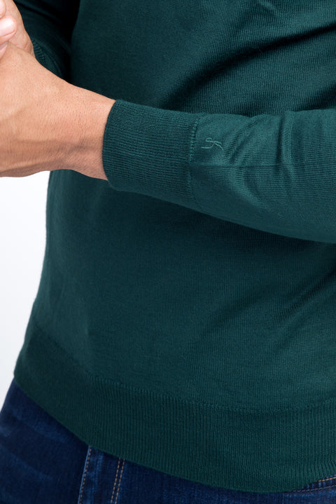 Dark Green Semi-Turtleneck Wool Knit Sweater
