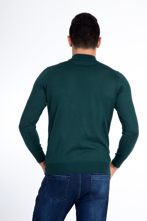 Dark Green Semi-Turtleneck Wool Knit Sweater