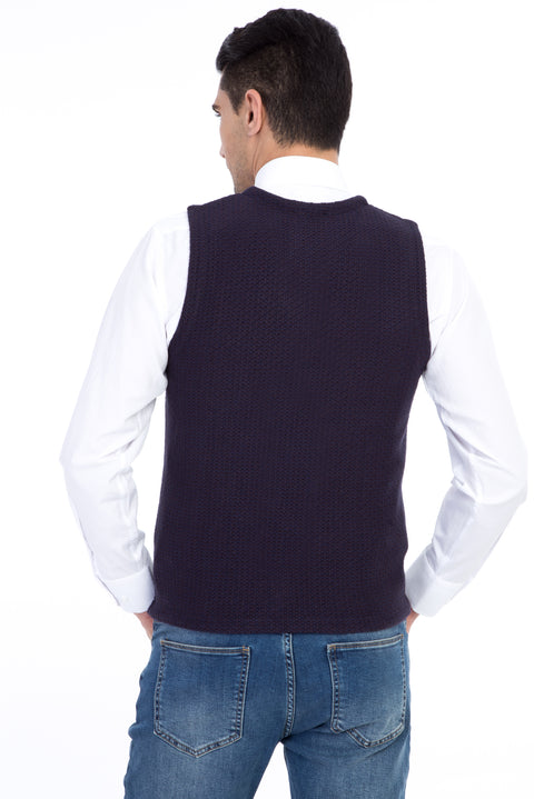 Navy Blue Patterned Slim Fit Narrow Cut Vest