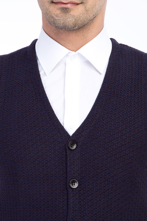 Navy Blue Patterned Slim Fit Narrow Cut Vest