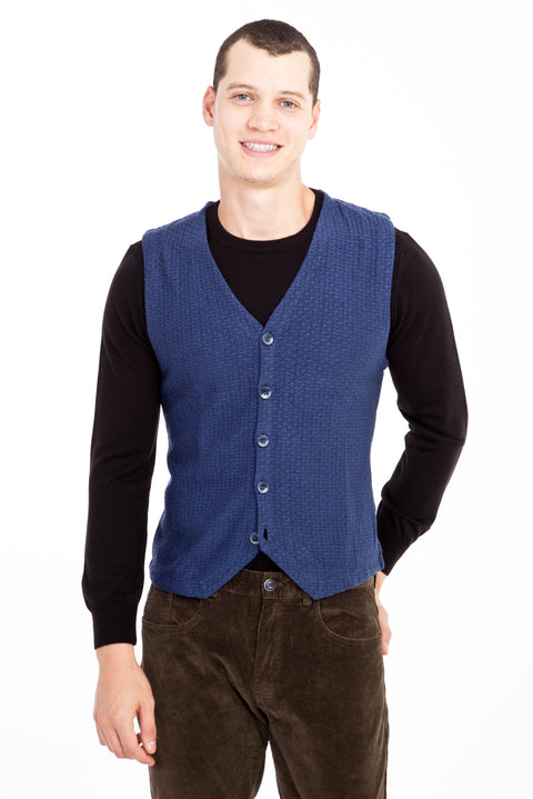 Blue Patterned Slim Fit Narrow Cut Vest