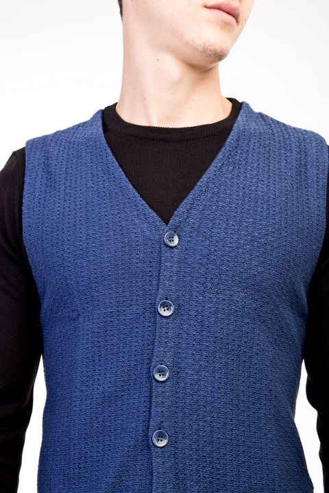 Blue Patterned Slim Fit Narrow Cut Vest