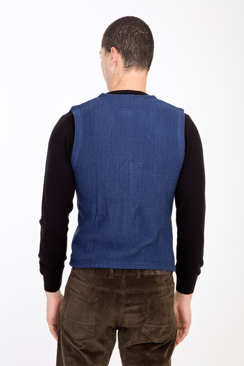 Blue Patterned Slim Fit Narrow Cut Vest