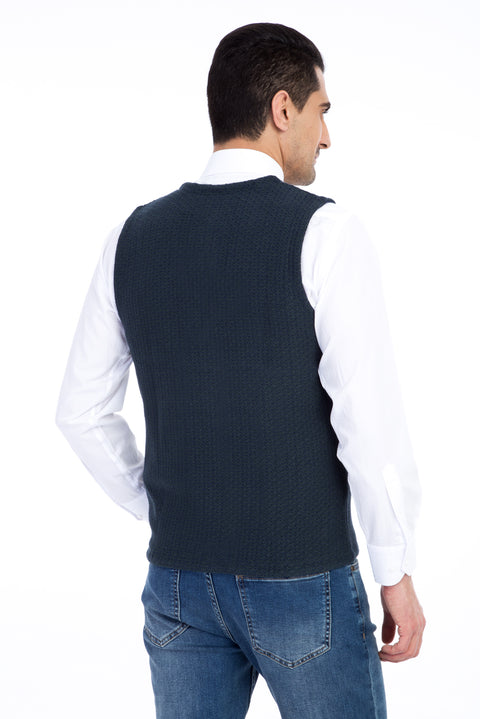 Dark Green Patterned Slim Fit Vest