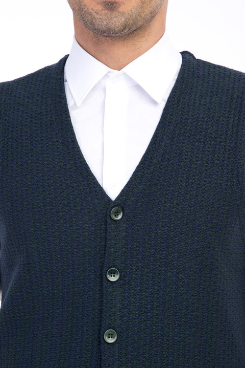 Dark Green Patterned Slim Fit Vest