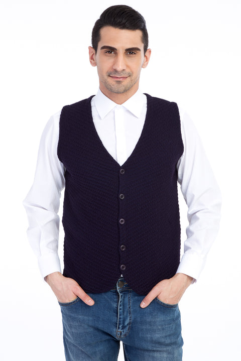 Purple Wool Regular Fit Patterned Vest