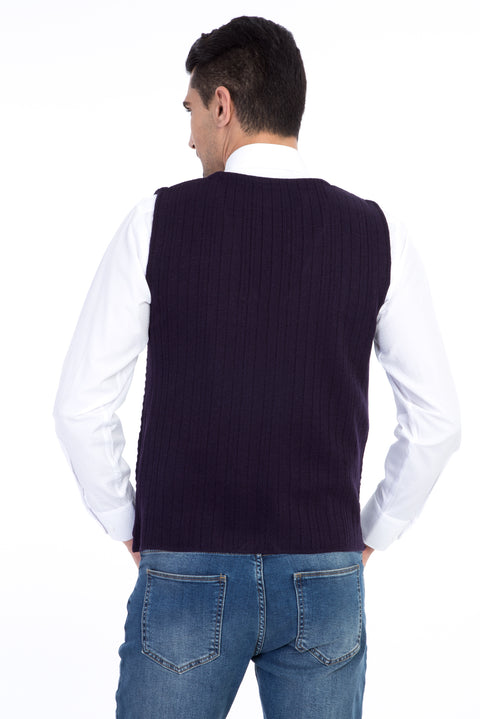 Purple Wool Regular Fit Patterned Vest