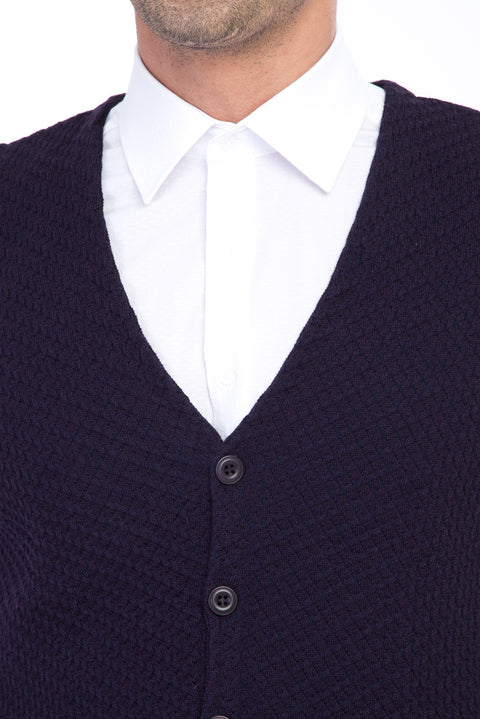 Purple Wool Regular Fit Patterned Vest