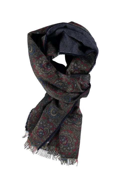 Dark Green Wool Patterned Scarf
