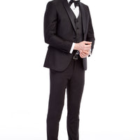 Black 7 Drop Slim Fit Narrow Cut Shawl Collar Patterned Vest Tuxedo & Groom Suit