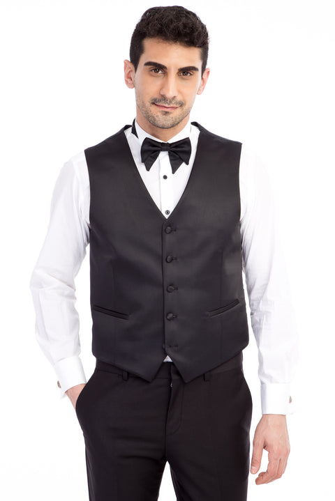 Black 7 Drop Slim Fit Narrow Cut Shawl Collar Patterned Vest Tuxedo & Groom Suit