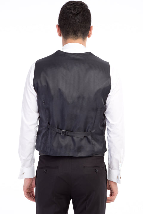 Black 7 Drop Slim Fit Narrow Cut Shawl Collar Patterned Vest Tuxedo & Groom Suit
