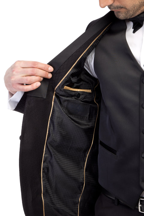 Black 7 Drop Slim Fit Narrow Cut Shawl Collar Patterned Vest Tuxedo & Groom Suit