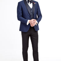Blue 7 Drop Slim Fit Narrow Cut Shawl Collar Patterned Vest Tuxedo & Groom Suit