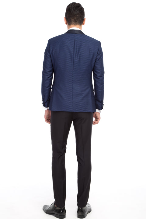 Blue 7 Drop Slim Fit Narrow Cut Shawl Collar Patterned Vest Tuxedo & Groom Suit