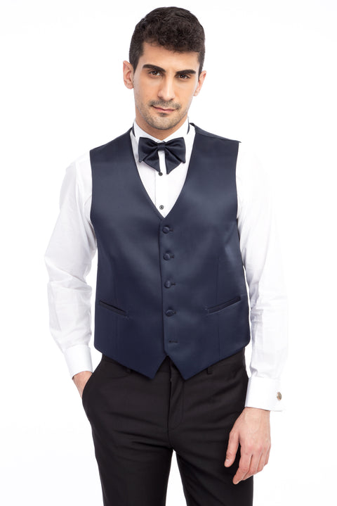 Blue 7 Drop Slim Fit Narrow Cut Shawl Collar Patterned Vest Tuxedo & Groom Suit