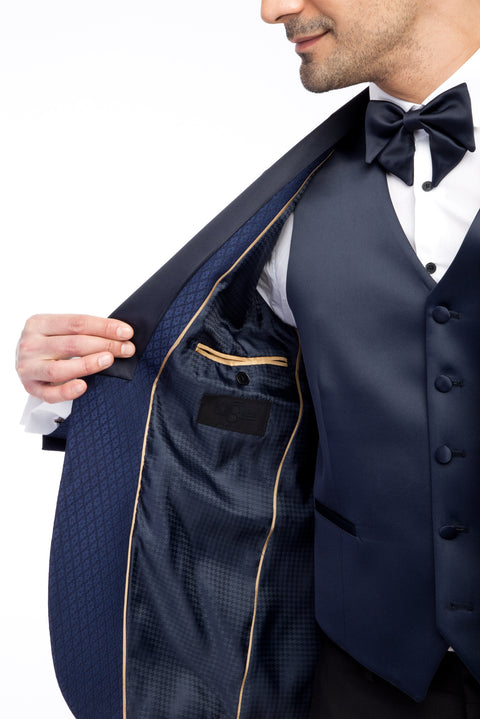 Blue 7 Drop Slim Fit Narrow Cut Shawl Collar Patterned Vest Tuxedo & Groom Suit
