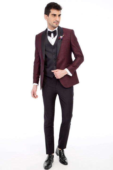 Burgundy 7 Drop Slim Fit Tuxedo & Groom Suit