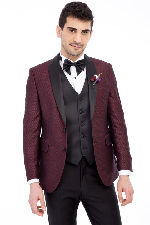 Burgundy 7 Drop Slim Fit Tuxedo & Groom Suit