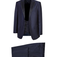 Navy Blue 4 Drop Relaxed Fit Comfortable Cut Pointed Collar Patterned Tuxedo & Groom Suit
