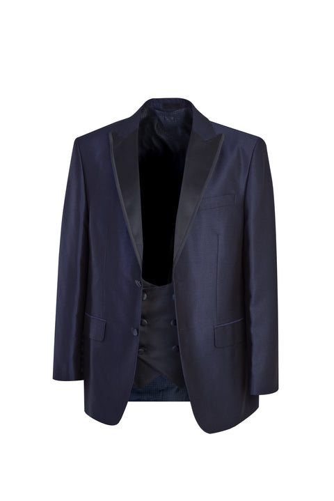 Navy Blue 4 Drop Relaxed Fit Comfortable Cut Pointed Collar Patterned Tuxedo & Groom Suit