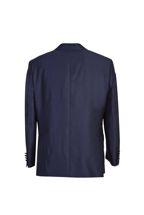 Navy Blue 4 Drop Relaxed Fit Comfortable Cut Pointed Collar Patterned Tuxedo & Groom Suit