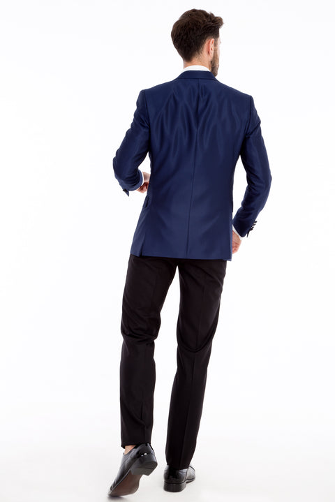 Blue 6 Drop Regular Fit Standard Cut Pointed Collar Patterned Tuxedo & Groom Suit