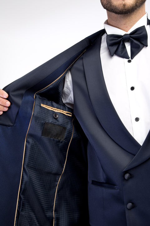 Blue 6 Drop Regular Fit Standard Cut Pointed Collar Patterned Tuxedo & Groom Suit