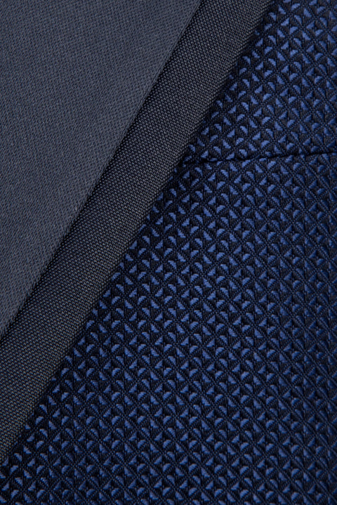 Blue 6 Drop Regular Fit Standard Cut Pointed Collar Patterned Tuxedo & Groom Suit