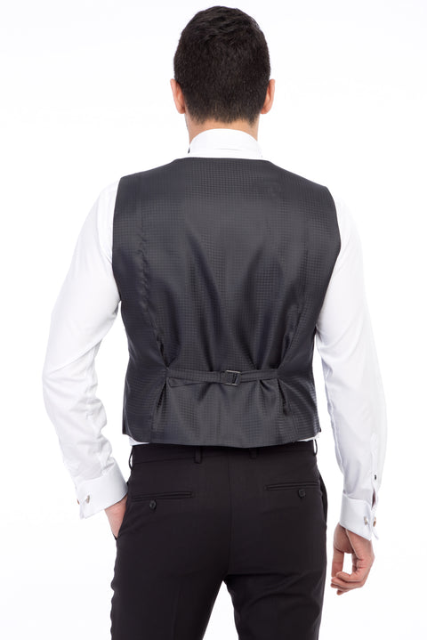 Black 7 Drop Slim Fit Narrow Cut Mono Collar Patterned Vest Tuxedo & Groom Suit