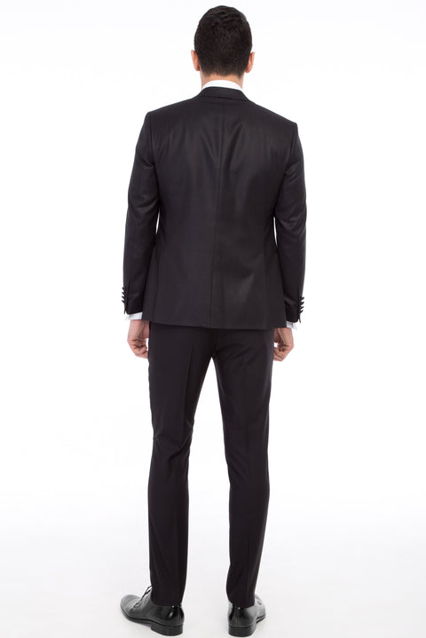 Black 7 Drop Slim Fit Narrow Cut Mono Collar Patterned Vest Tuxedo & Groom Suit