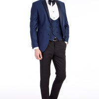 Blue 7 Drop Slim Fit Narrow Cut Mono Collar Patterned Vest Tuxedo & Groom Suit