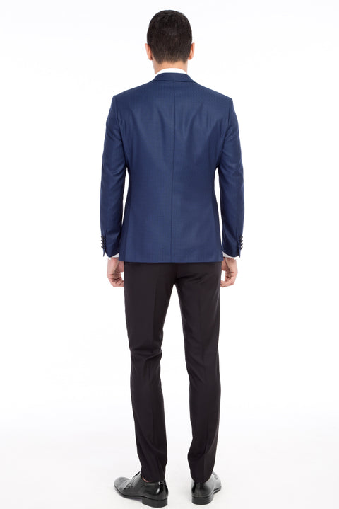 Blue 7 Drop Slim Fit Narrow Cut Mono Collar Patterned Vest Tuxedo & Groom Suit