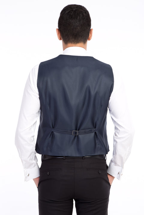 Blue 7 Drop Slim Fit Narrow Cut Mono Collar Patterned Vest Tuxedo & Groom Suit