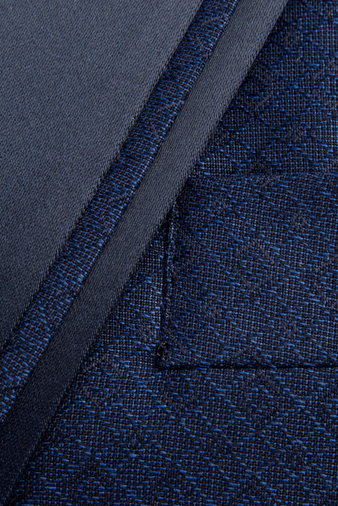Blue 7 Drop Slim Fit Narrow Cut Mono Collar Patterned Vest Tuxedo & Groom Suit