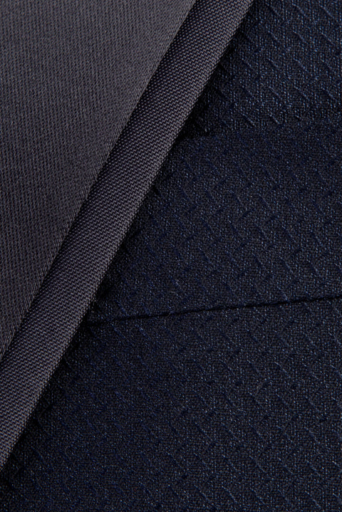 Navy Blue 7 Drop Slim Fit Narrow Cut Pointed Collar Patterned Vest Tuxedo & Groom Suit