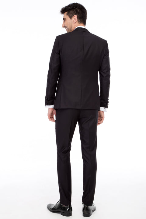 Black 7 Drop Slim Fit Narrow Cut Pointed Collar Patterned Vest Tuxedo & Groom Suit