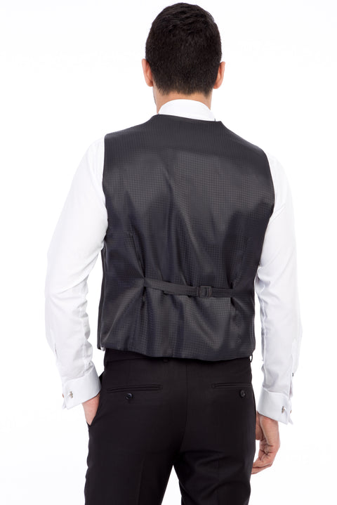 Black 7 Drop Slim Fit Narrow Cut Pointed Collar Patterned Vest Tuxedo & Groom Suit