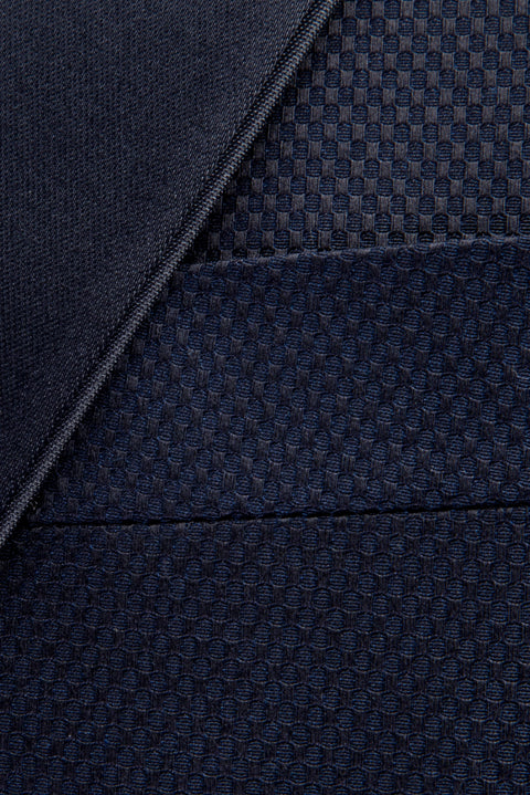 Navy Blue 7 Drop Slim Fit Narrow Cut Mono Collar Patterned Vest Tuxedo & Groom Suit