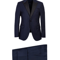 Lacivert Sivri Yaka 7 Drop Slim Fit Dar Kesim Smokin & Damatlık