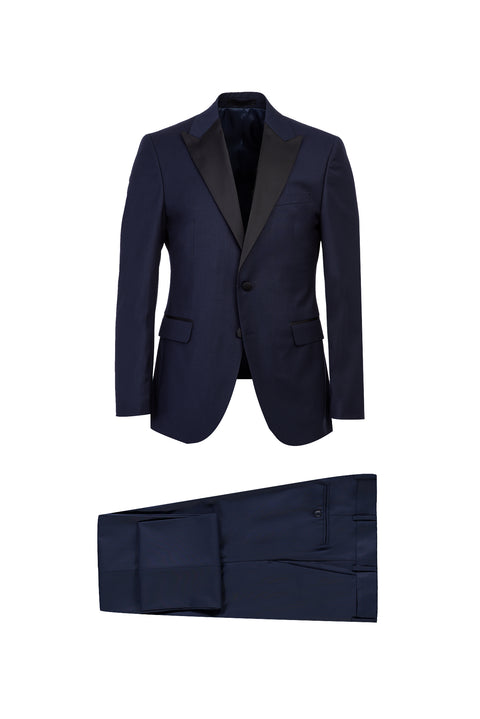 Lacivert Sivri Yaka 7 Drop Slim Fit Dar Kesim Smokin & Damatlık