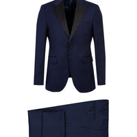 Navy Blue Pointed Collar Eyelet 7 Drop Slim Fit Narrow Cut Tuxedo & Groom Suit