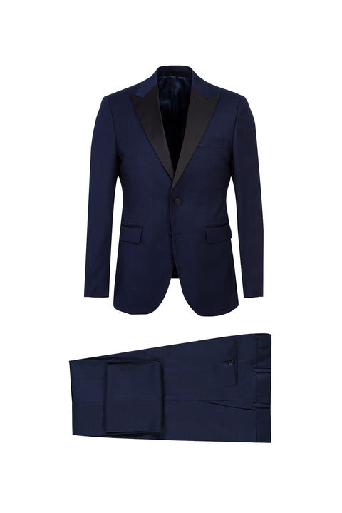 Navy Blue Pointed Collar Eyelet 7 Drop Slim Fit Narrow Cut Tuxedo & Groom Suit