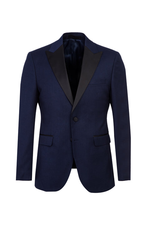 Navy Blue Pointed Collar Eyelet 7 Drop Slim Fit Narrow Cut Tuxedo & Groom Suit