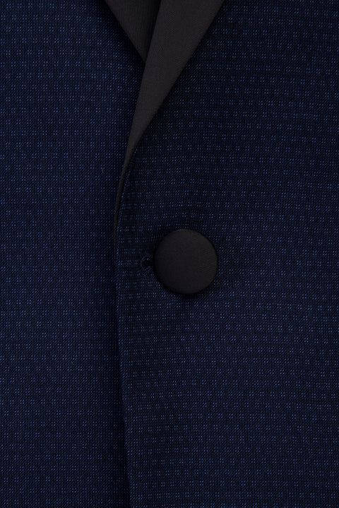 Navy Blue Pointed Collar Eyelet 7 Drop Slim Fit Narrow Cut Tuxedo & Groom Suit