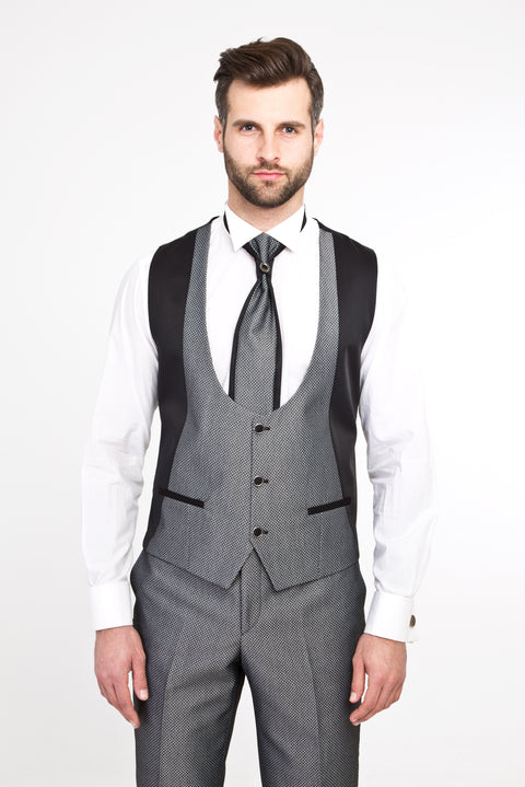 Light Grey Vest Tuxedo / Groom Suit