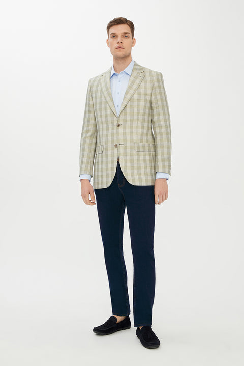 Light Green 6 Drop Regular Fit Standard Cut Plaid Jacket